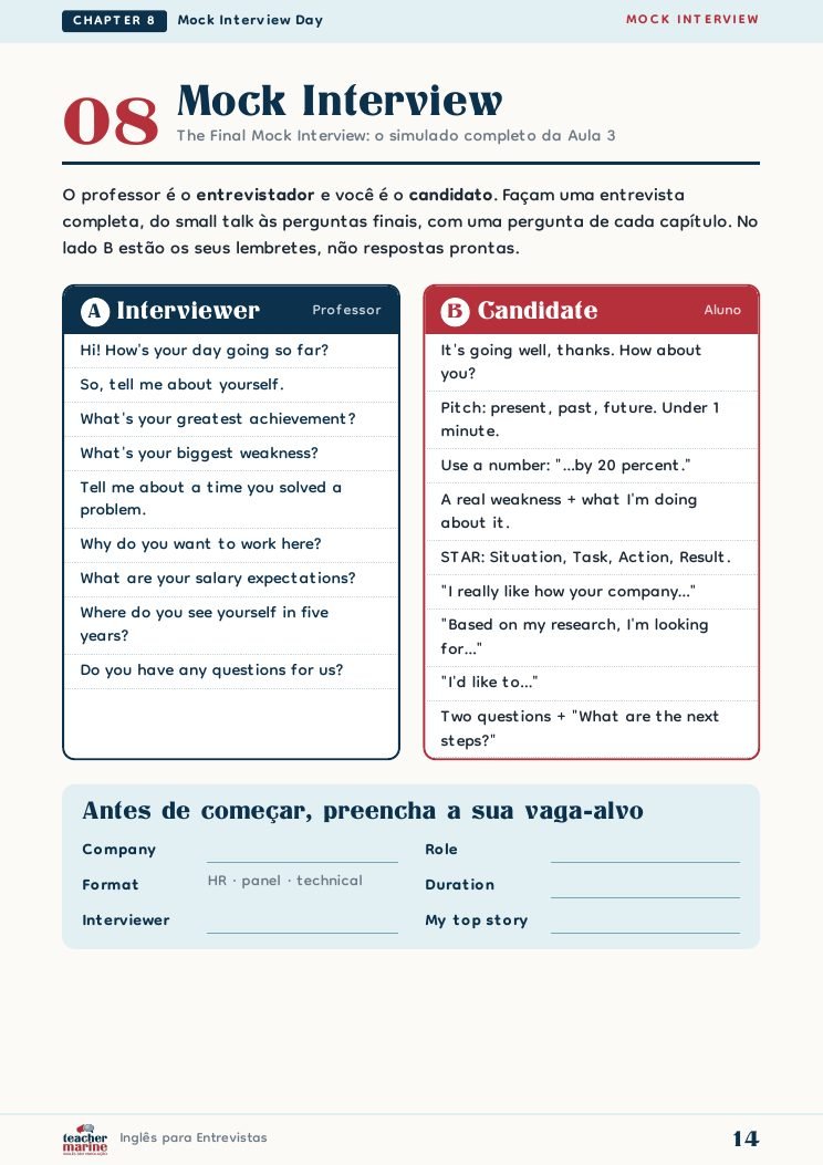 Roteiro do simulado de entrevista