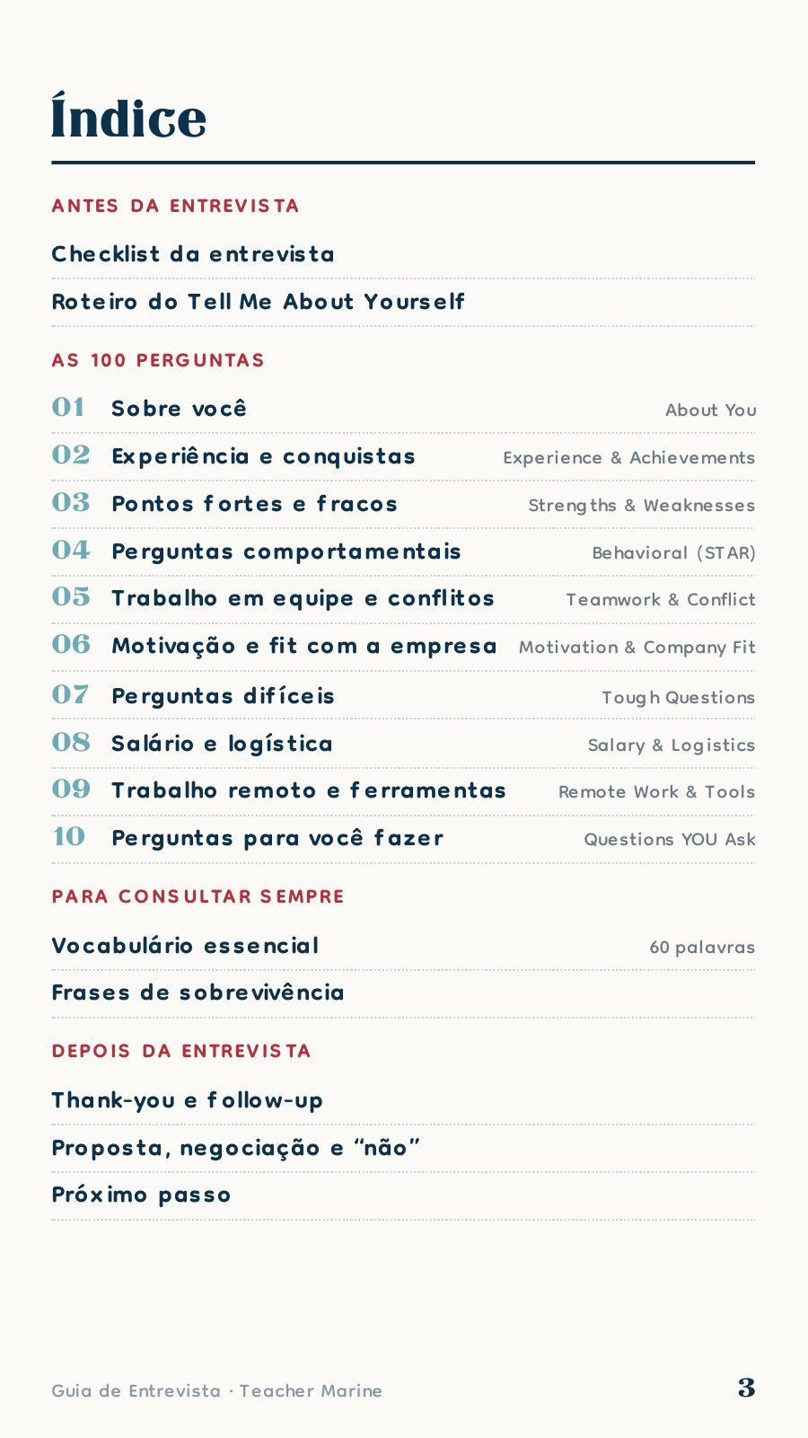 Índice do Guia de Entrevista